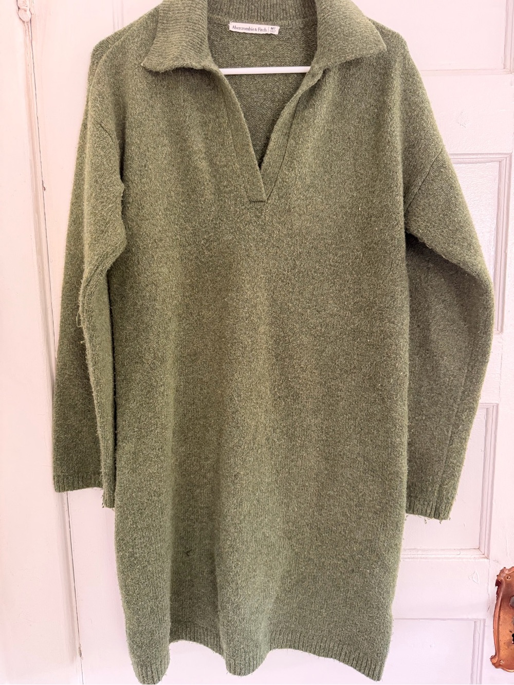 Abercrombie & Fitch Olive Green Knit Dress with Ribbed Collar